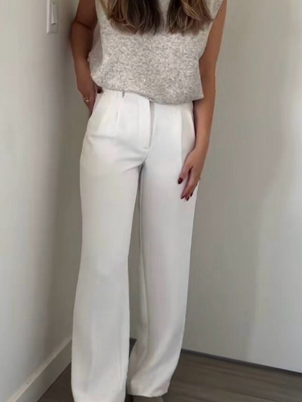 Aritzia- the White Effortless Pants High-Waist Wide-Leg Pants %100 polyester